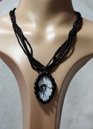 Edward Scissorhands cameo and black bead necklace