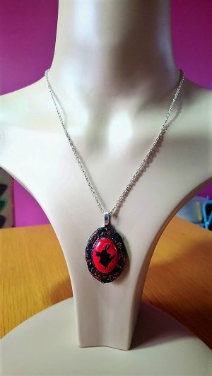 Alice in Wonderland white rabbit silhouette red and black cameo necklace