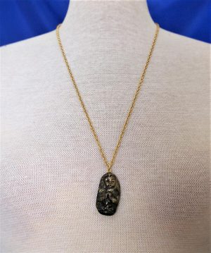 Gold and black 3D praying girl pendant necklace