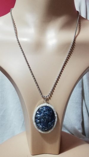 Victorian Lolita silver brushed and pearl bead cameo necklace