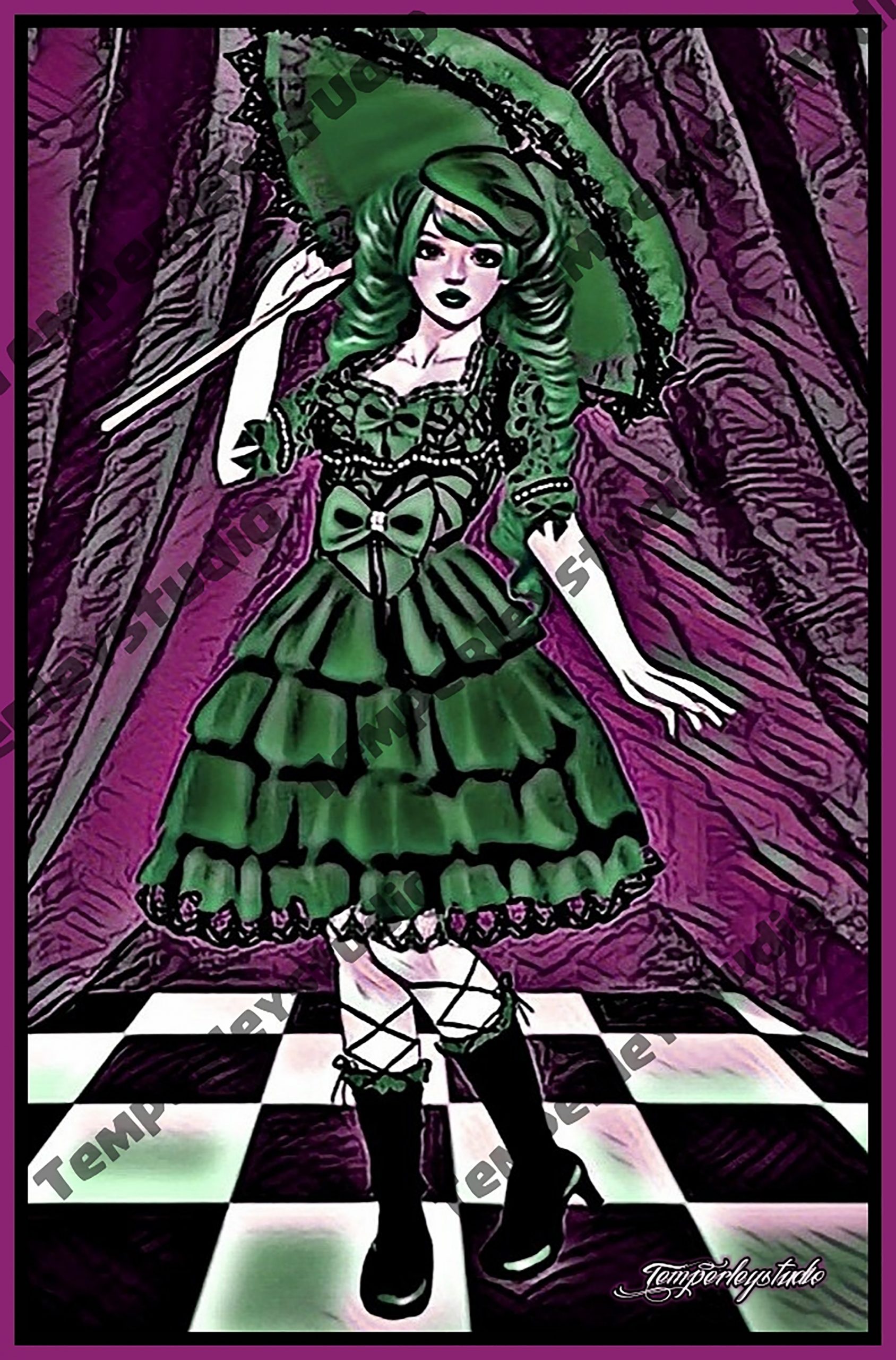 Gothic Lolita doll purple and green 