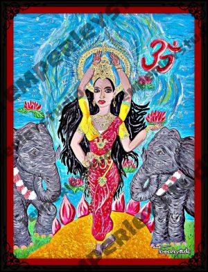 Lakshmi in elephant waterfall artwork print