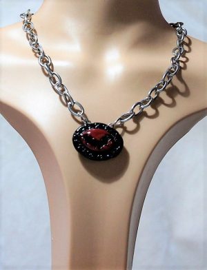 Twin bat red and black cameo necklace
