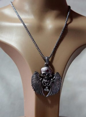 Gothic Steampunk 3D skull and wing key necklace (unisex)