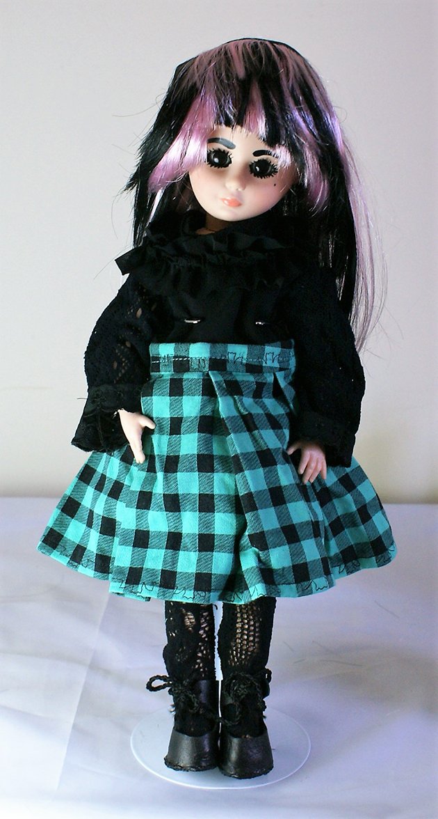 blue and green tartan dress