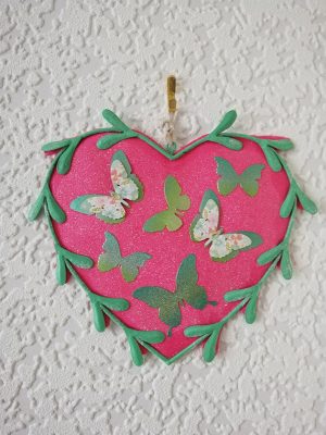 Pink butterfly fantasy heart wall plaque