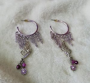 Butterfly bead and tassle chain hoop earrings