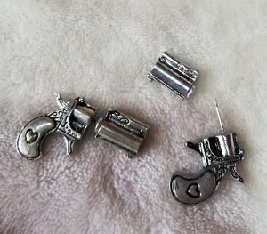 Silver 3D handgun fake gauge earrings (unisex)