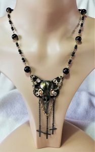 Gothic Steampunk bird skull butterfly pendant necklace