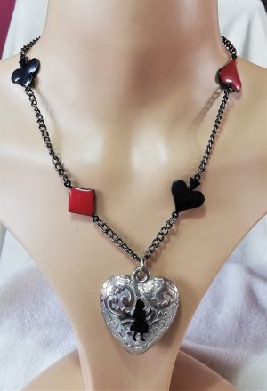 Alice in Wonderland silhouette and card charm necklace