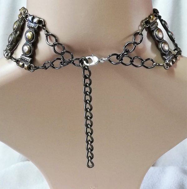 Steampunk lock, key and heart choker necklace