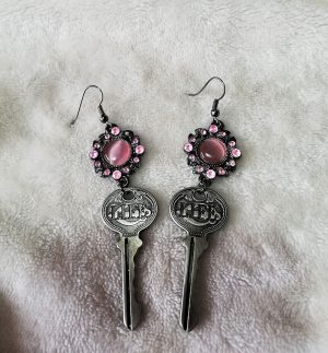 Victorian Steampunk 'life' keys and pink cameo earrings
